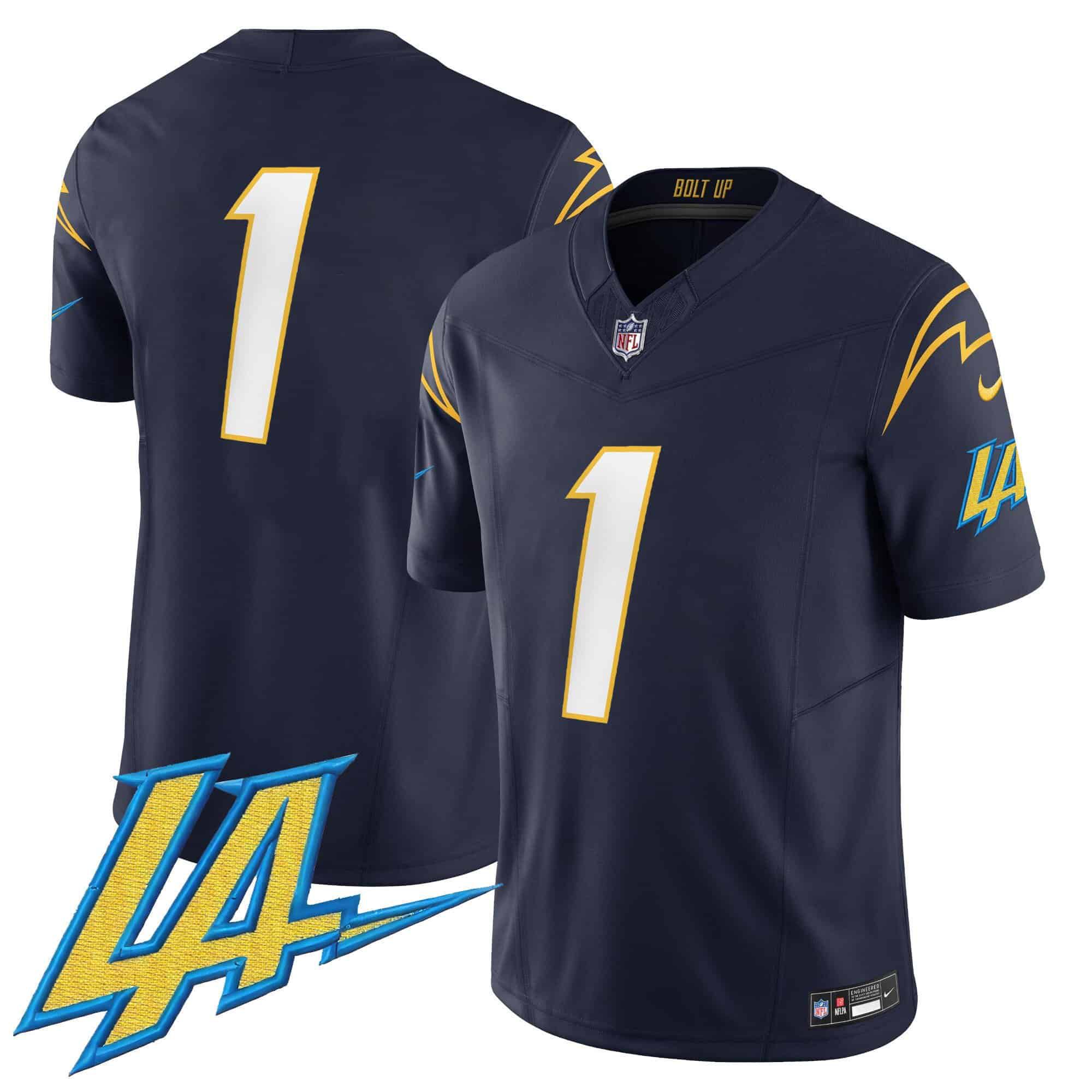 Men Los Angeles Chargers #1 No Name Drak Blue 2024 Nike Vapor Limited NFL Jersey
